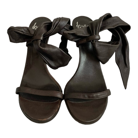 ICONE Chocolate Brown Leather Ankle Strap Stiletto Heels Made in Italy US6 EU36 - Picture 3 of 6